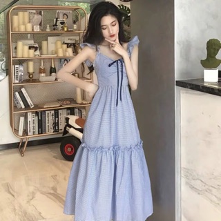 VÁY MAXI NƠ XANH DÁNG DÀI