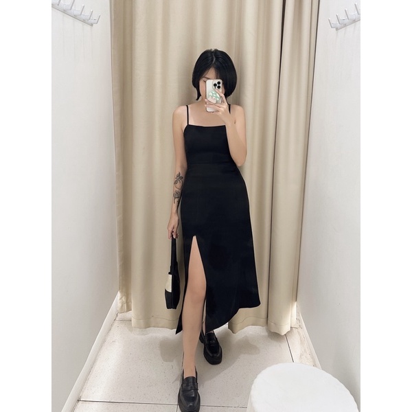 Naked By V - Váy midi đen dáng ôm xẻ tà Midnight Dress