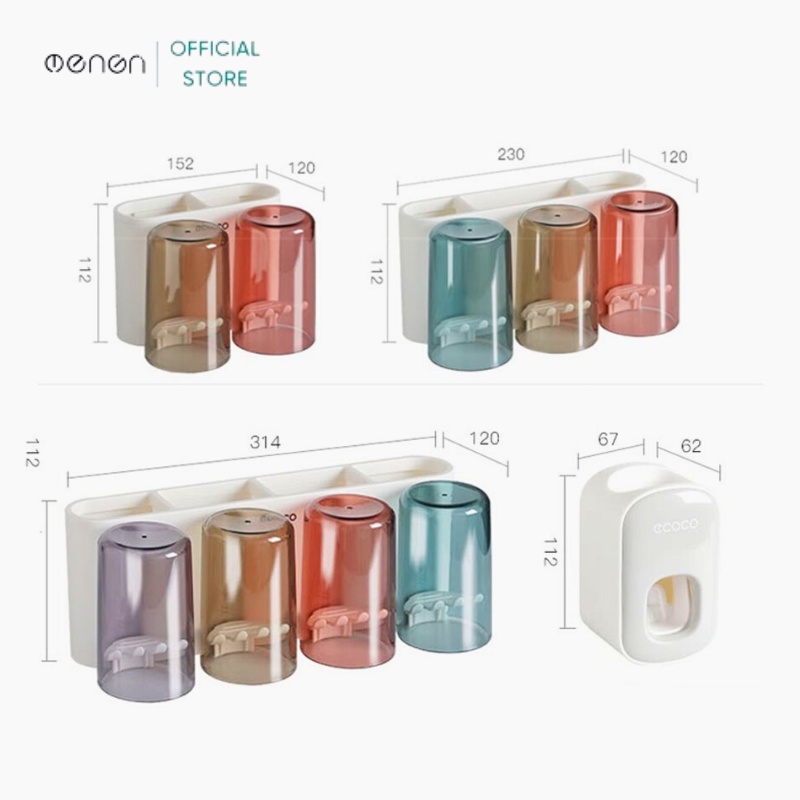 Bộ kệ dán tường để Đồ Phòng Tắm OENEN Thông Minh Chất Liệu ABS ECOCO Cao Cấp kèm Bộ Nhả Kem Đánh Răng Oenon