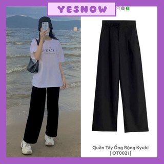 Quần culottes ống rộng suông dài chất dày lưng cao cài nút Sun pant