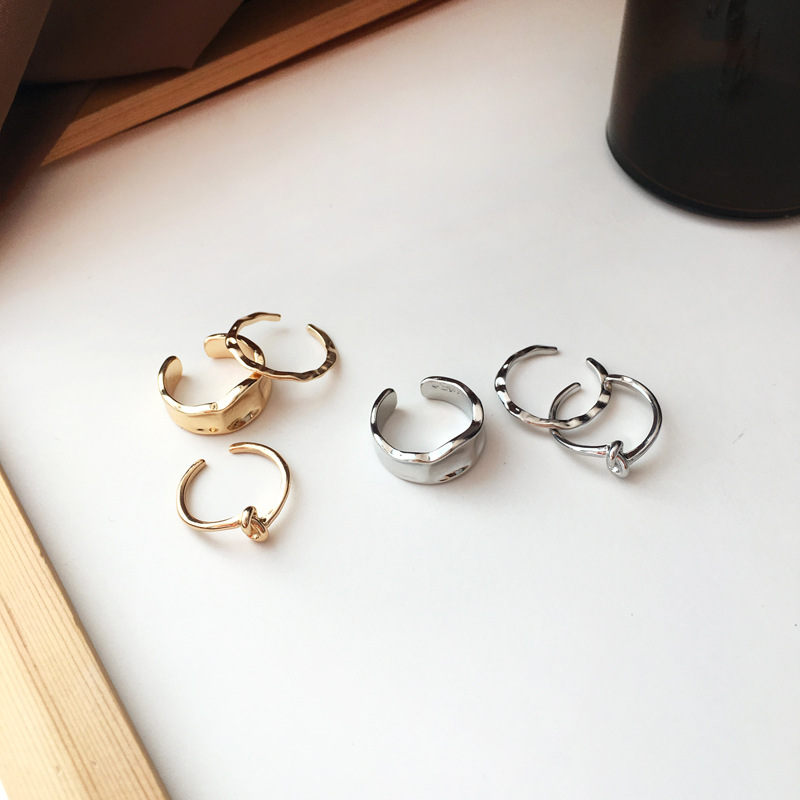 Bộ ba chiếc nhẫn bằng kim loại thiết kế thắt nút không đối xứng phong cách hip hop cá tính thời trang 19932