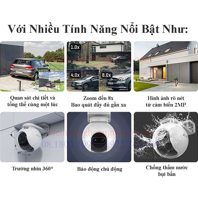 Camera Wifi Ngoài Trời Xoay EZVIZ C8PF C8C C8W 2M 4M 1080P Mắt Kép, Zoom 8x , Còi Hú Báo Động, Đàm Thoại