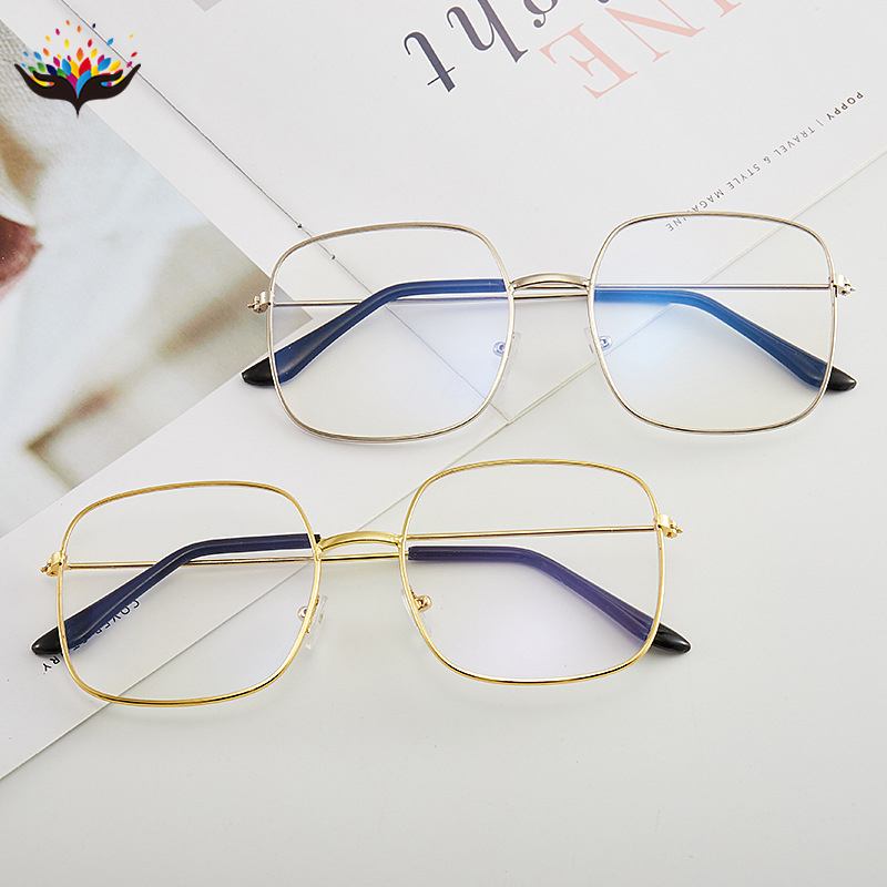 Kính Gọng Kim Loại Tròng Vuông Chống Tia Sáng Xanh Phong Cách Hàn Quốc