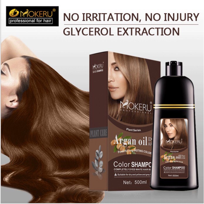 Dầu Gội Nhuộm Tóc Mokeru Màu Hạt Dẻ/Nâu Tây chai 500ml Chiết Xuất Thảo Dược