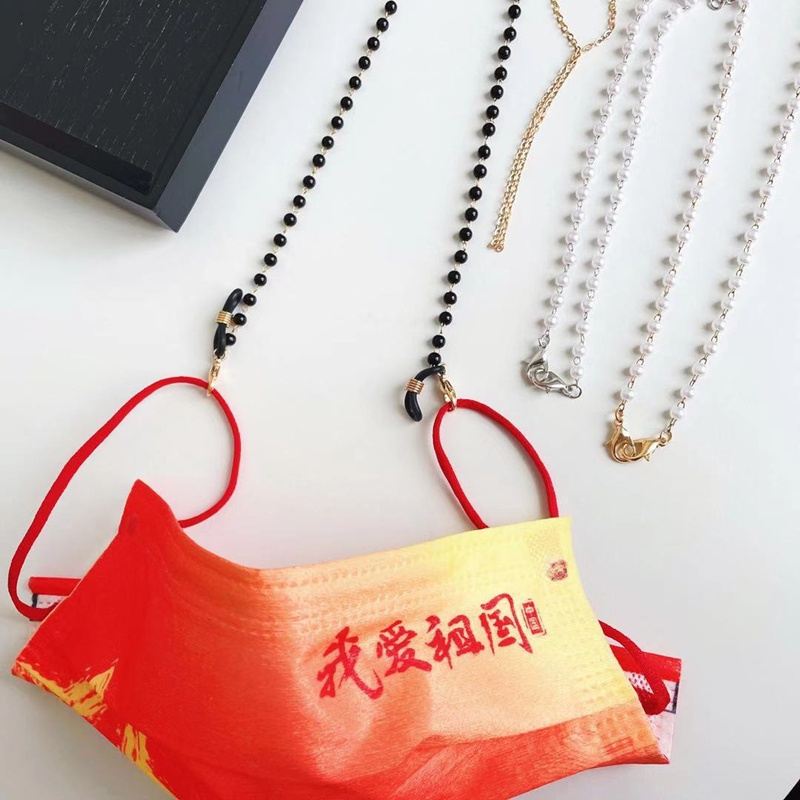 Mặt nạ đính cườm thời trang dành cho nữ với chuỗi đeo kính bằng kim loại chống thất lạc