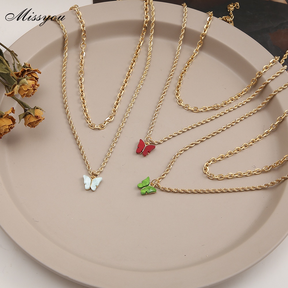Vòng cổ nhiều lớp mặt hình bươm bướm thời trang cho nữ