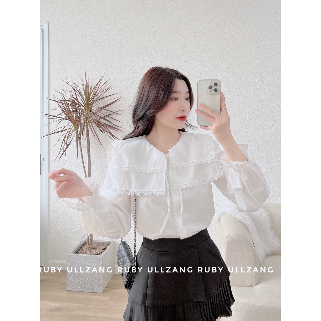 Áo sơ mi nữ cổ lá 2 tầng điệu đà