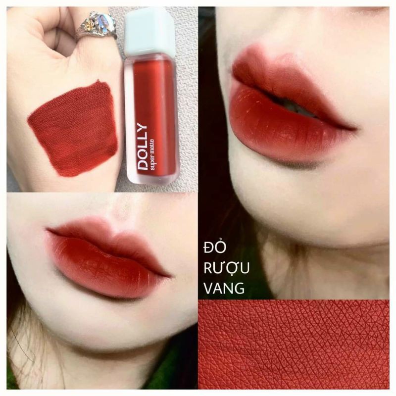 Hot Trend  [ 04 Đỏ R.ư.ợ.u vang ] Son Kem Lì Dolly Super Matte Không Chì Màu Đỏ R.ư.ợ.u vang