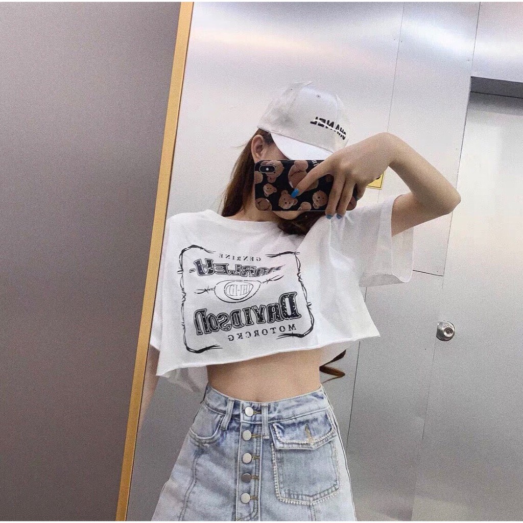 Áo croptop form rộng in hình chữ trước ngực phong cách thể thao TTSLA0166
