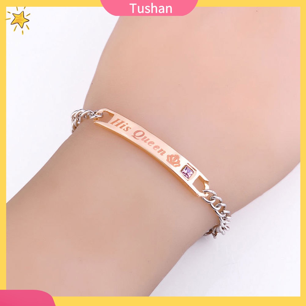 Vòng tay kim loại mặt chữ HIS QUEEN / HER KING cho cặp đôi