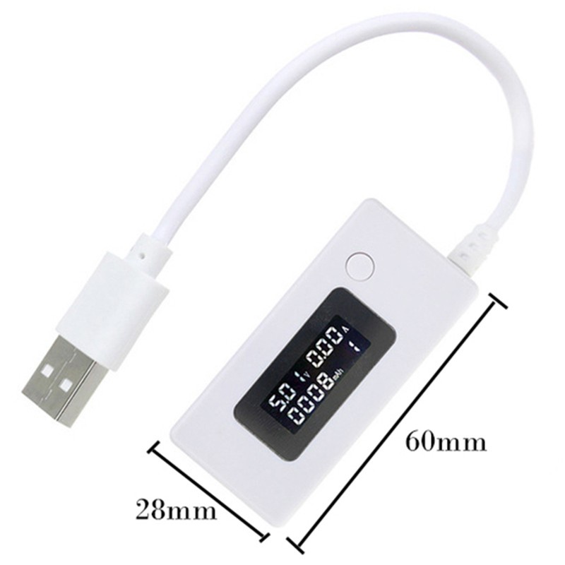 LCD Mini USB Tester Voltage Current Meter Mobile Power Charger Capacity Detector Monitor Voltmeter with Load(White)