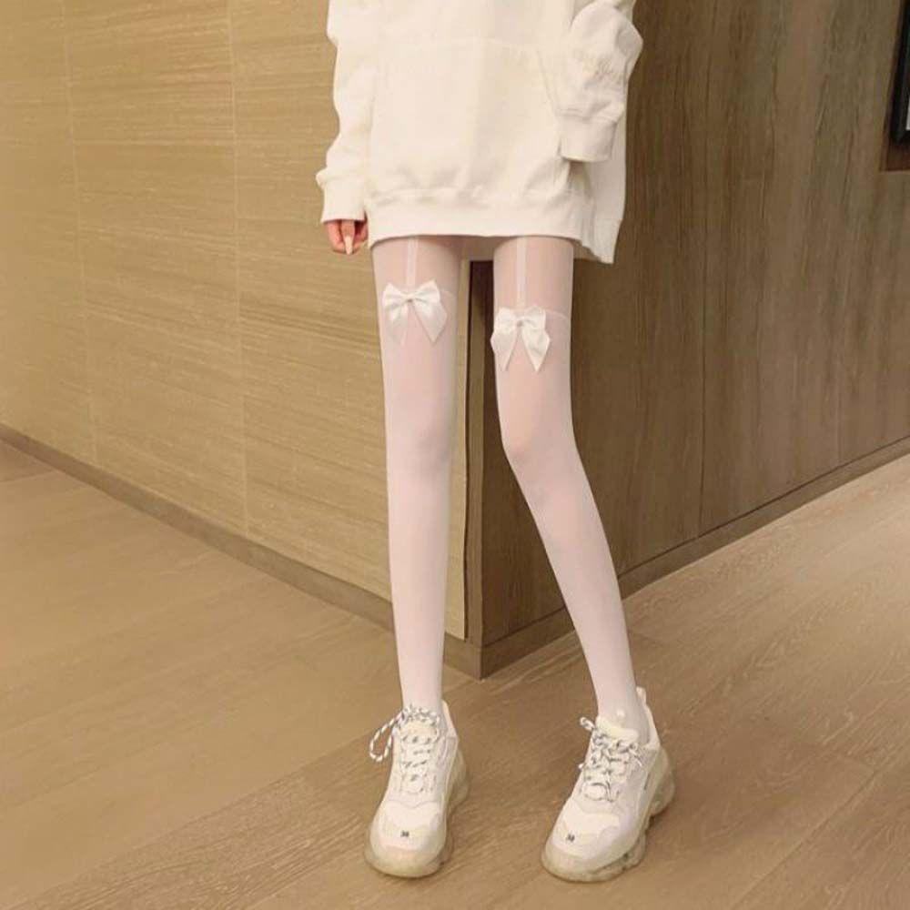 QQMALL Quần Tất Nylon Không Đường May Đính Nơ Phong Cách Lolita Gợi Cảm Cho Nữ