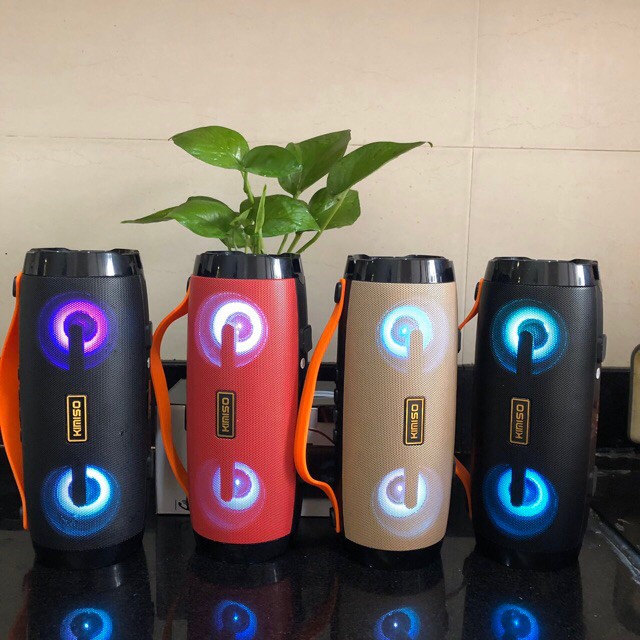 Loa bluetooth KIMISO KMS-202 TWS kết nối cùng lúc 2 loa - có đèn led và dây đeo (nhiều màu)