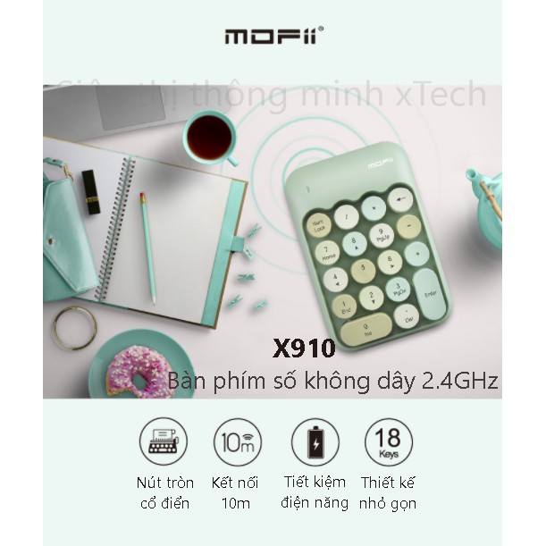 [Mã 253ELSALE hoàn 7% đơn 300K] Bàn phím số không dây MOFii X910 - Hàng chính hãng có sẵn