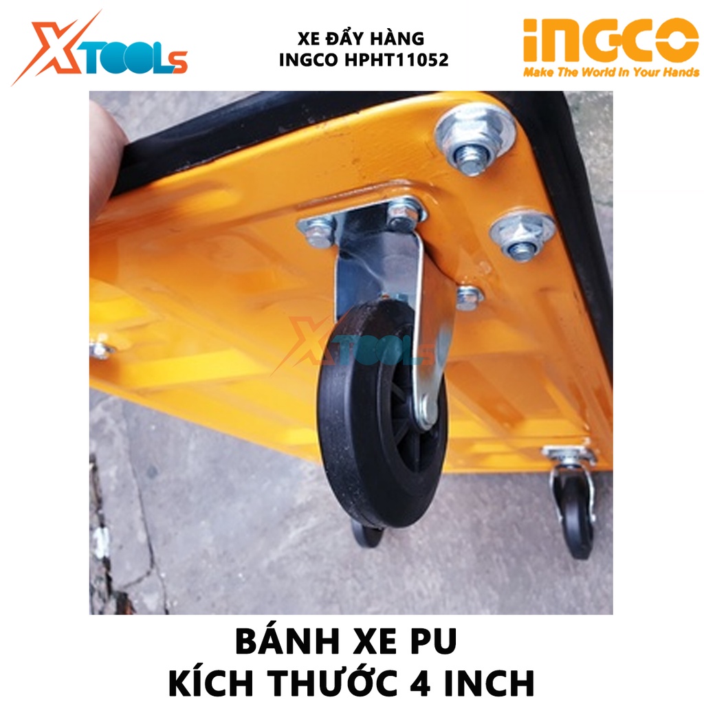 Xe đẩy hàng 4 bánh tay cầm gấp gọn INGCO | khả năng tải 150kg và 300kg, xe đẩy sàn thép 100%, có miếng lót chống trơn