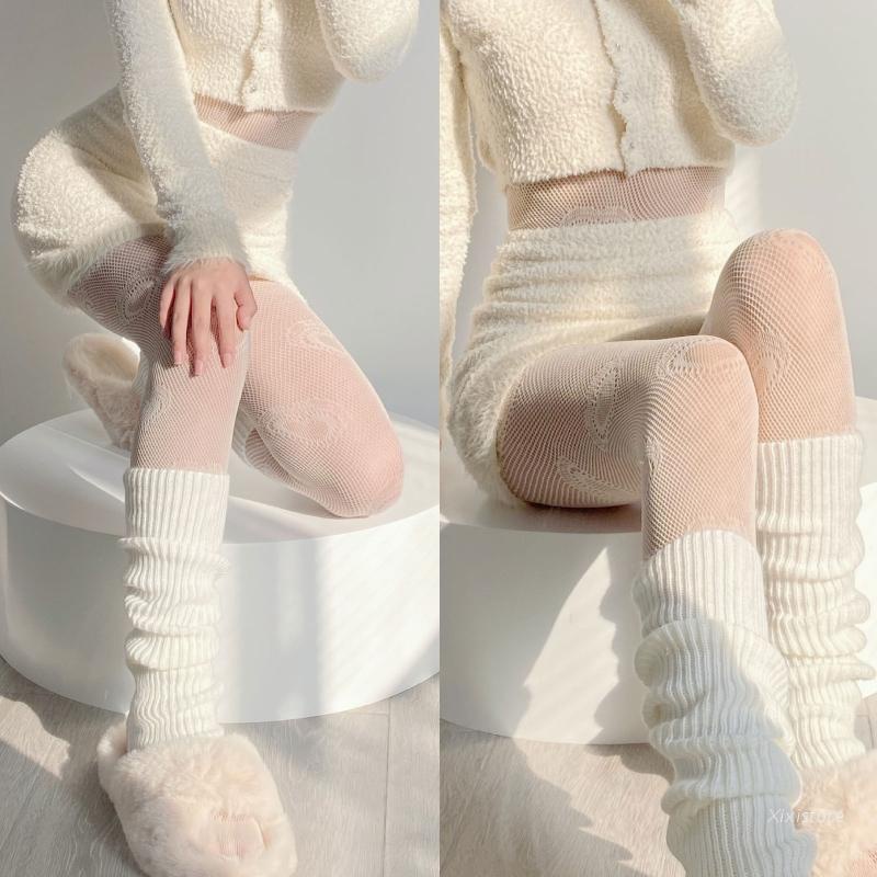 Quần tất lưới cá nhìn thấu thêu hoa và họa tiết màu trắng thời trang lolita gothic punk Harajuku Nhật cho nữ