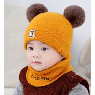 mũ quả bông kèm khăn xuất hàn cho bé yêu