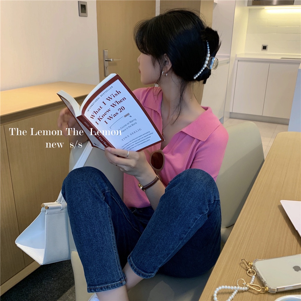 Áo polo Dệt Kim Tay Ngắn Cổ polo Thời Trang Mùa Hè Dành Cho Nữ