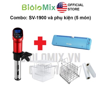 Combo 5 món máy nấu chậm Sous vide BioloMix SV-1900 máy hút chân không W200