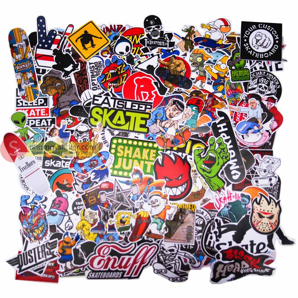 Skate Board - hộp set 100 sticker decal hình dán nón bảo hiểm , laptop, xe máy, ô tô - STICKER FACTORY