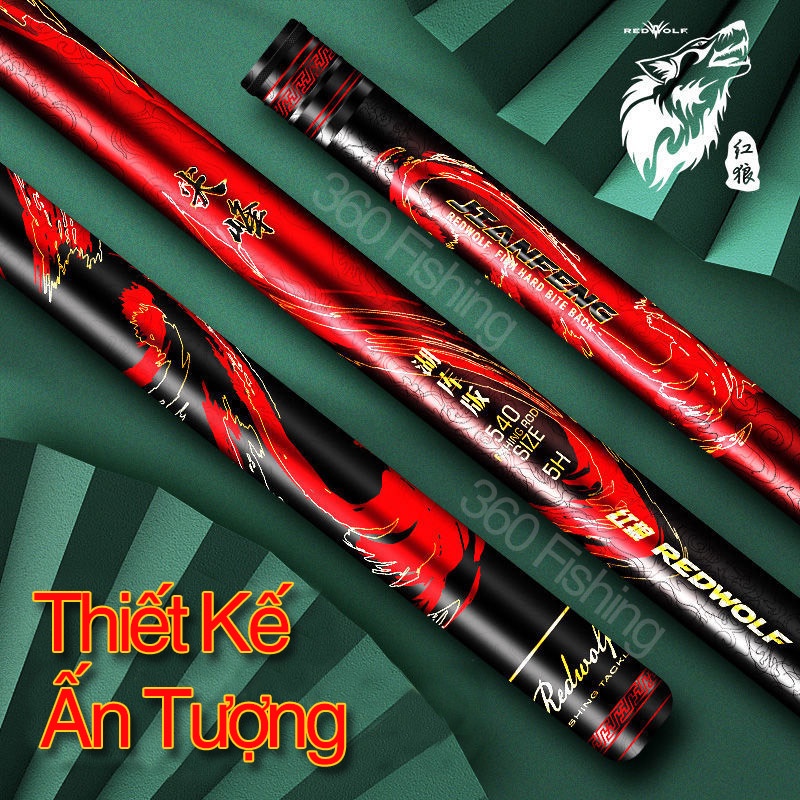 Cần Câu Tay Đại Phong 5H Cần Câu Đài Chính Hãng Red Wolf Chất Liệu Carbon Xoắn X Cao Cấp
