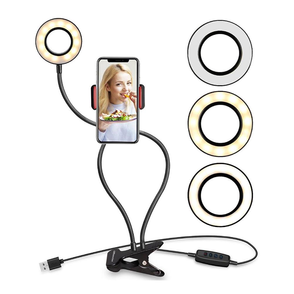 Giá đỡ điện thoại đa năng 2 trong 1 với đèn LED Selfie Ring Light Live Stream cho điện thoại Kẹp giữ giá đỡ Đèn bàn