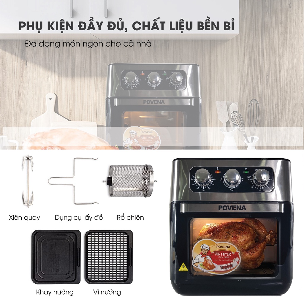 [Mã BMBAU300 giảm 10% đơn 499K] Nồi Chiên Không Dầu POVENA 12L 1800W PVN-3612