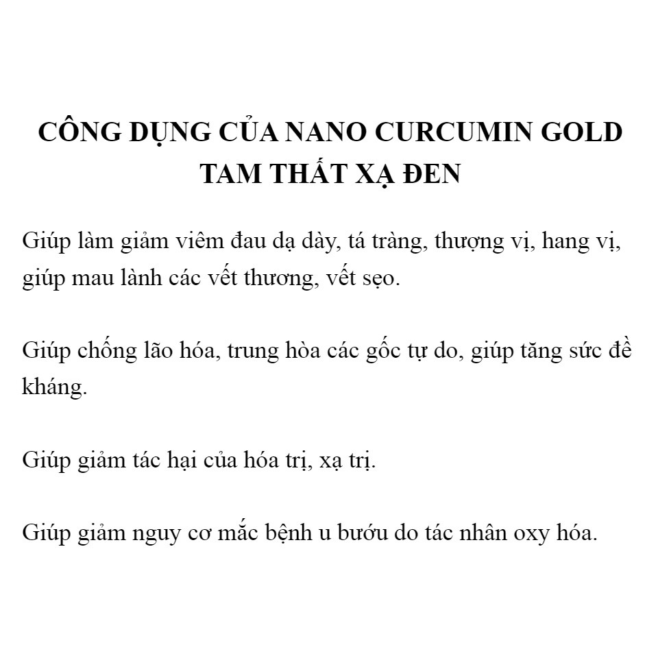 Viên tinh nghệ Nano Curcumin Gold Rostex Tam Thất Xạ Đen giảm viêm loét dạ dày, tá tràng, ung bướu - Hộp 30 viên