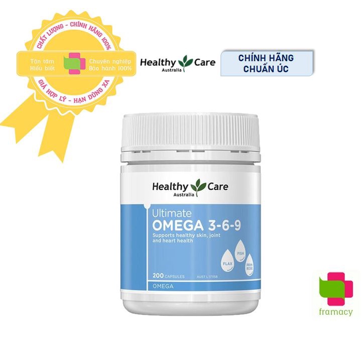 Viên uống Healthy Care Ultimate Omega 3 6 9, Úc  làm đẹp da móng tóc, hỗ trợ tim mạch người lớn và trẻ trên 2 tuổi