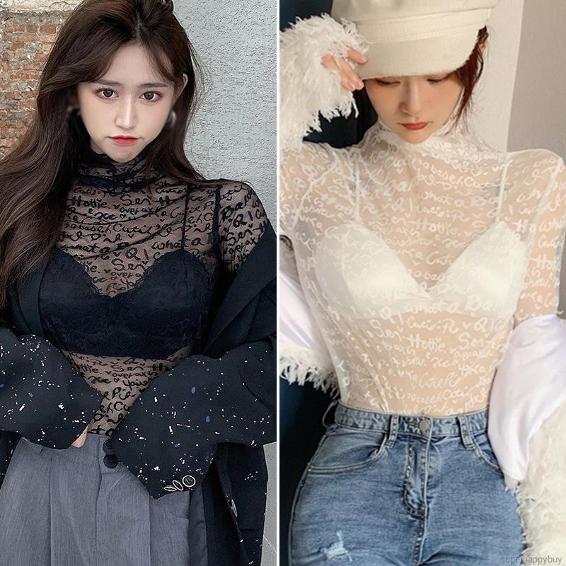 Áo Tay Dài Phối Ren Xuyên Thấu Thời Trang Mùa Thu Quyến Rũ Cho Nữ