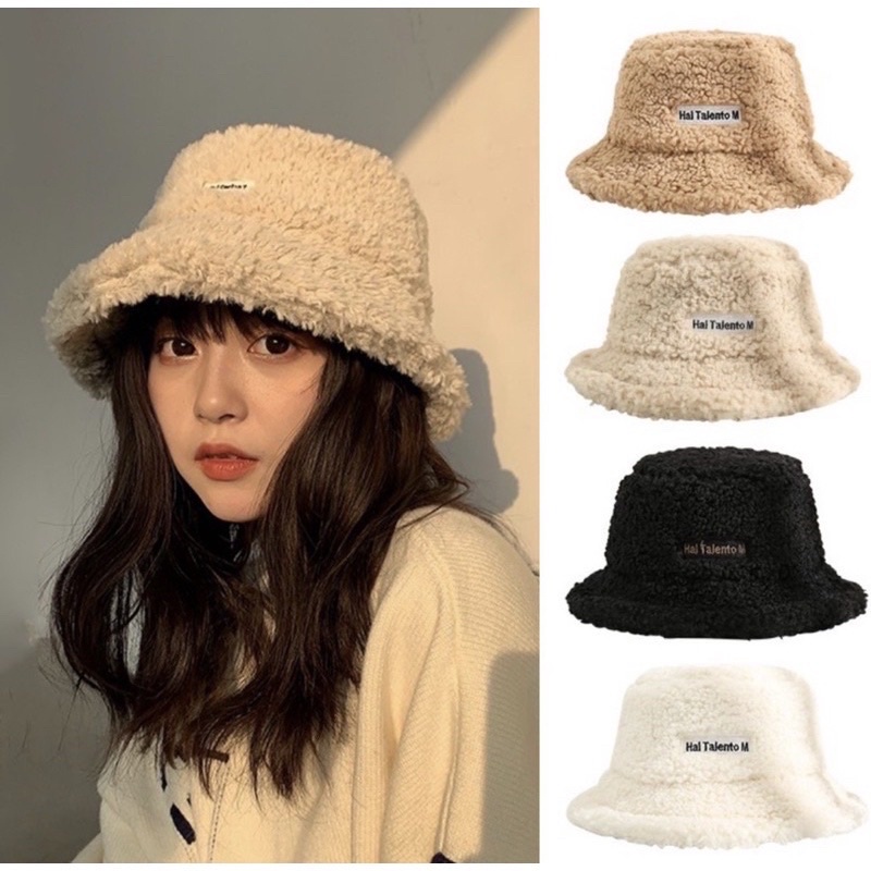 Mũ lông cừu bucket retro phong cách hàn quốc mũ lông cừu nữ mềm giữ ấm thu đông ulzzang