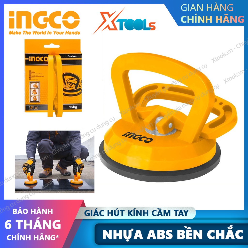 Giác hút kính cầm tay INGCO HSU025001 115mm giác hút chân không nhựa ABS siêu bền trọng lượng nâng kính tối đa 25kg