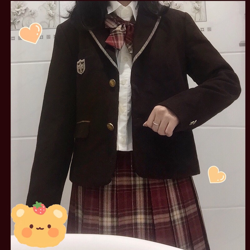 Áo vest dạ blazer mùa đông đồng phục học sinh dáng ngắn màu nâu phối jk (pass) | BigBuy360 - bigbuy360.vn