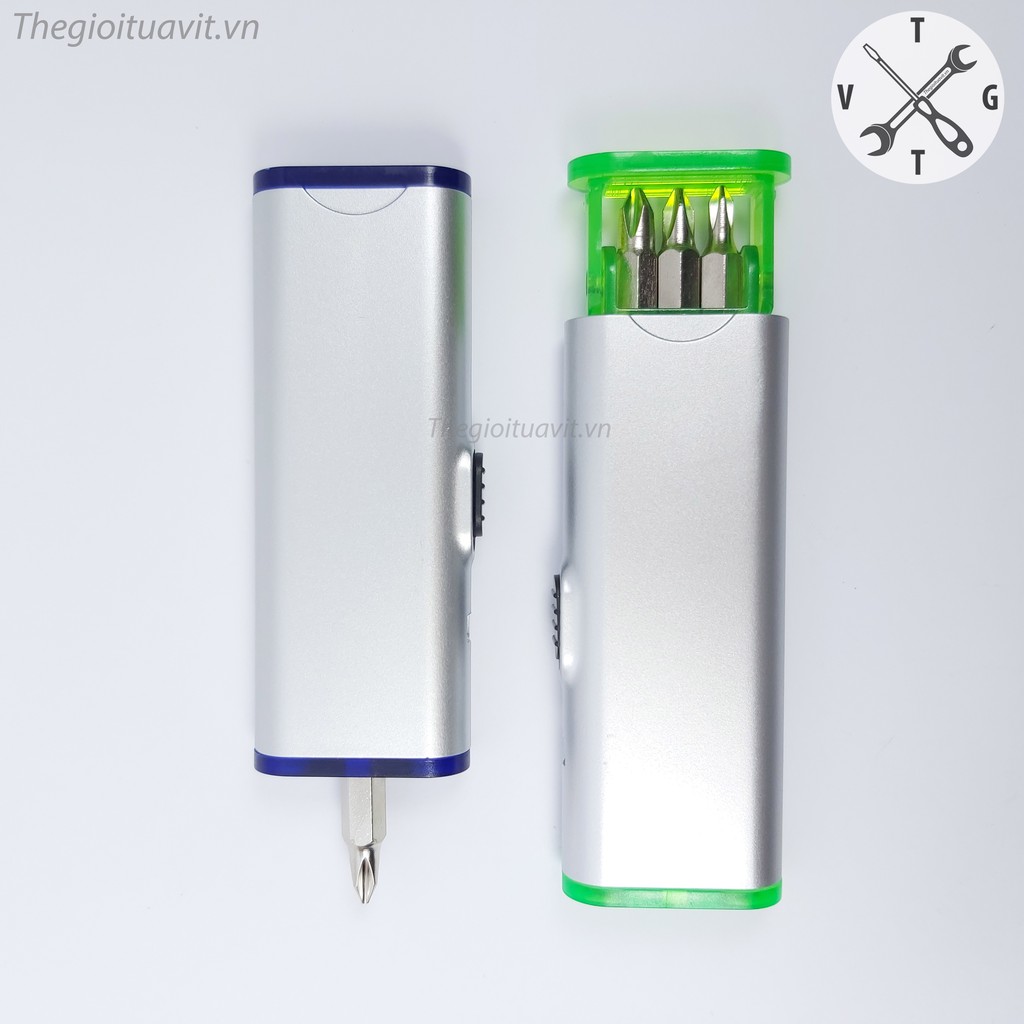 Tua vít bỏ túi 6 trong 1 dạng trượt nhỏ gọn tiện lợi với 2 đèn LED