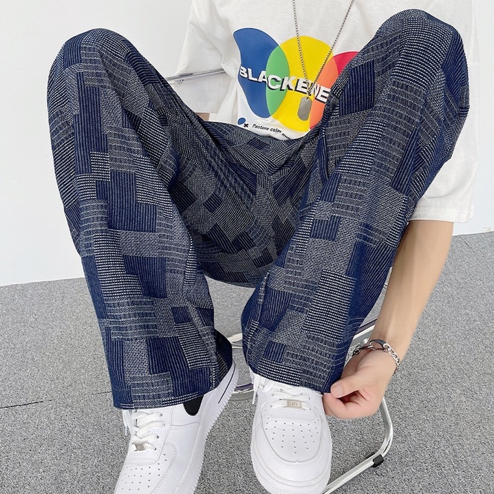 Quần ống rộng họa tiết sọc caro phong cách hip hop Hàn quốc