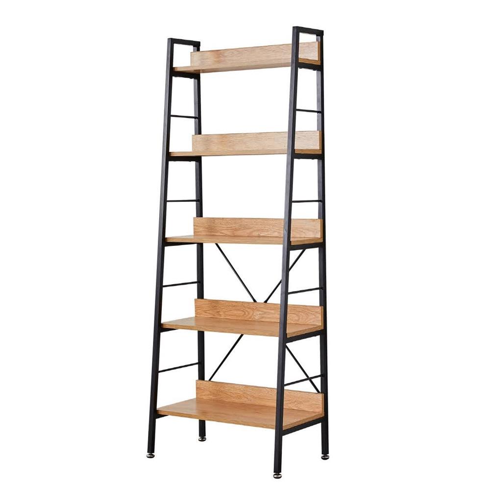 HomeBase FURDINI Kệ 5 tầng bằng thép có ngăn bằng gỗ ép thiết kế mở hiện đại Thái Lan W60xH160,5xD35cm màu nâu/đen