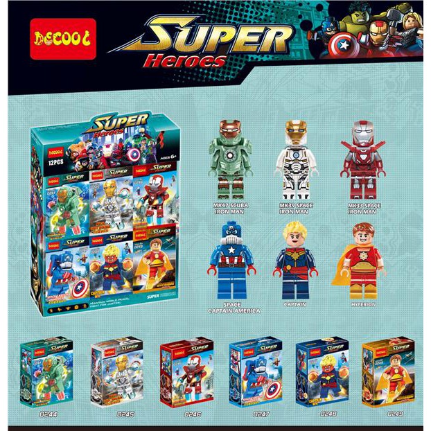 Xếp hình Iron Man Captain Marvel Space Captain America MK39 MK47 Scuba Ironman Lego Minifigures Decool 0244 0249