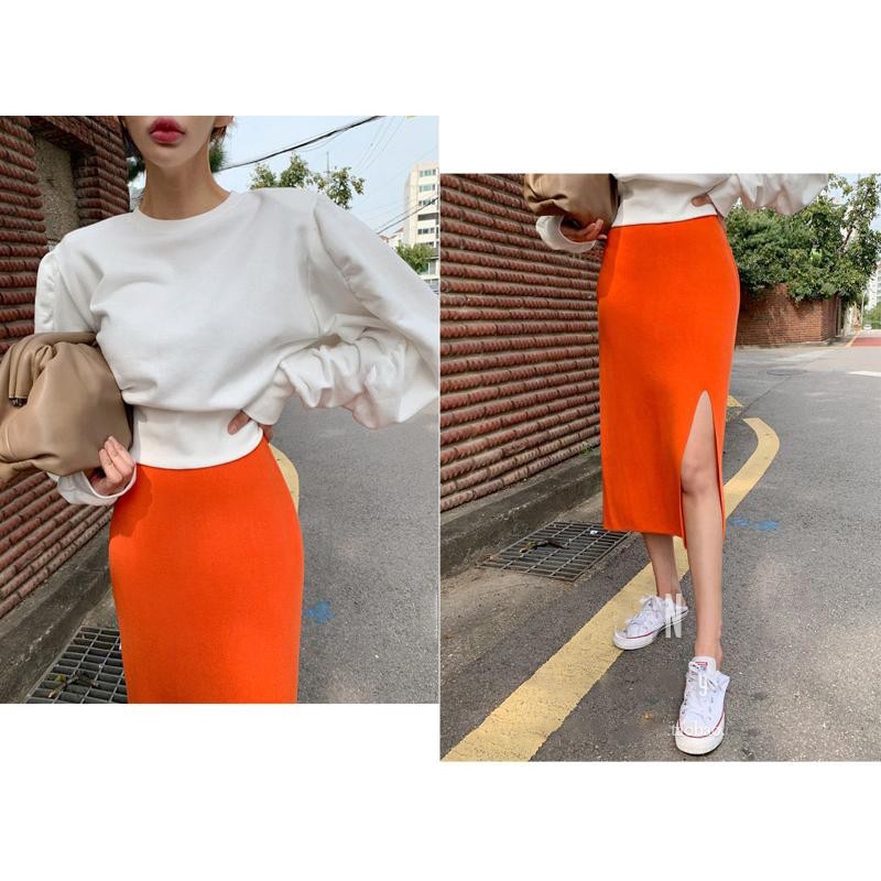 Chân Váy Dệt Kim Dáng Ôm Xẻ Tà Kiểu Hàn Quốc Thời Trang Mùa Xuân Hàng Mới Dành Cho Bạn Nữ