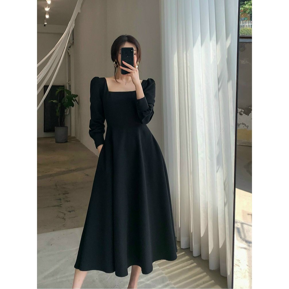 Đầm Cổ Vuông ⚡️FREESHIP⚡️ Dáng Xòe Tay Dài | BigBuy360 - bigbuy360.vn