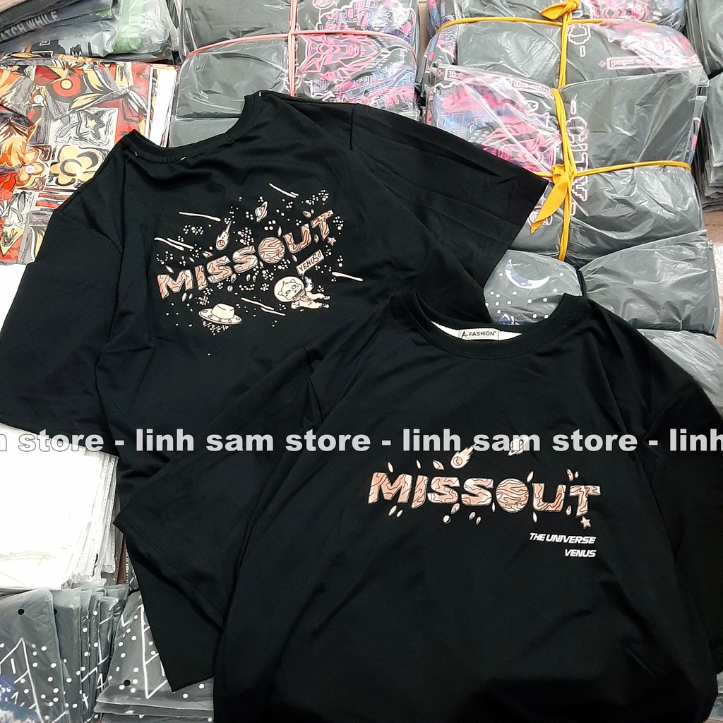 Áo thun tay lỡ nữ freesize phông form rộng dáng Unisex - Ulzzang mặc cặp, nhóm, lớp in chữ missout VENUS màu đen | BigBuy360 - bigbuy360.vn
