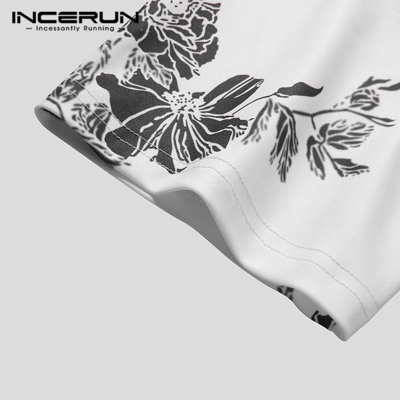 Áo polo INCERUN tay ngắn có khóa kéo in họa tiết thời trang cho nam