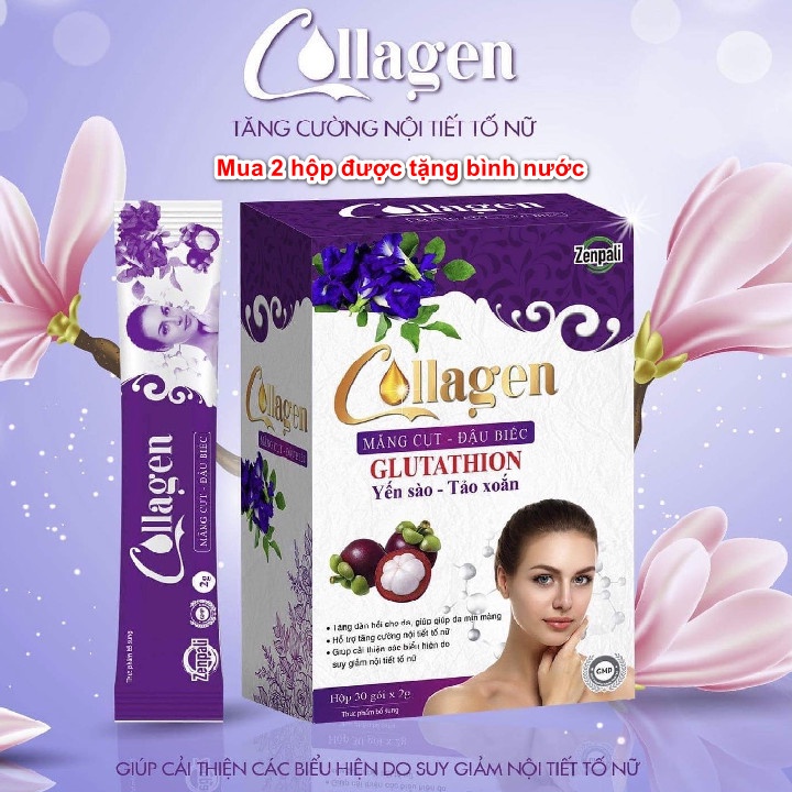 Colagen Măng Cụt, Đậu Biếc Zenpali Chính Hãng - Hộp 30 gói