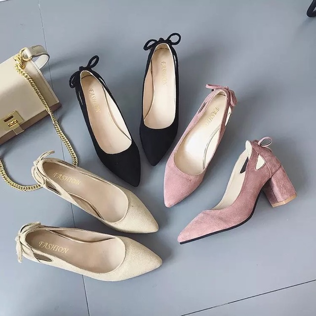 Giày cao gót da lộn nơ sau 35-44
