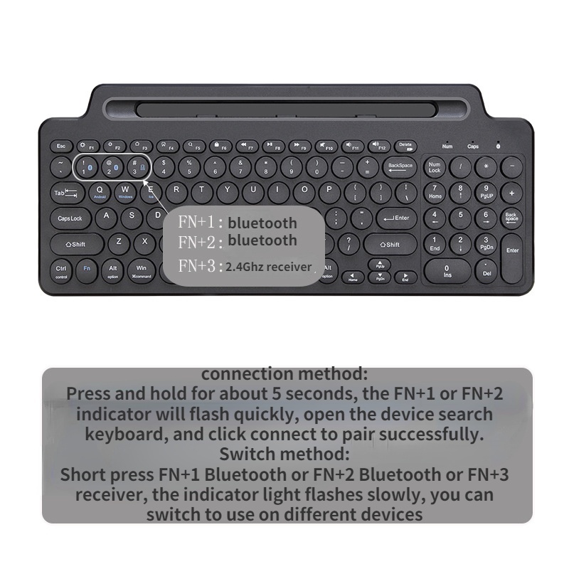 Bàn Phím Bluetooth Không Dây 2.4G Kèm Bàn Phím Cảm Ứng Thông Minh Cho Windows Laptop PC TV