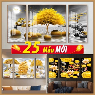 Tranh treo tường tráng gương 3 bức phong cách hiện đại, tranh hươu trang trí phòng khách, phòng ngủ, phòng ăn, spa