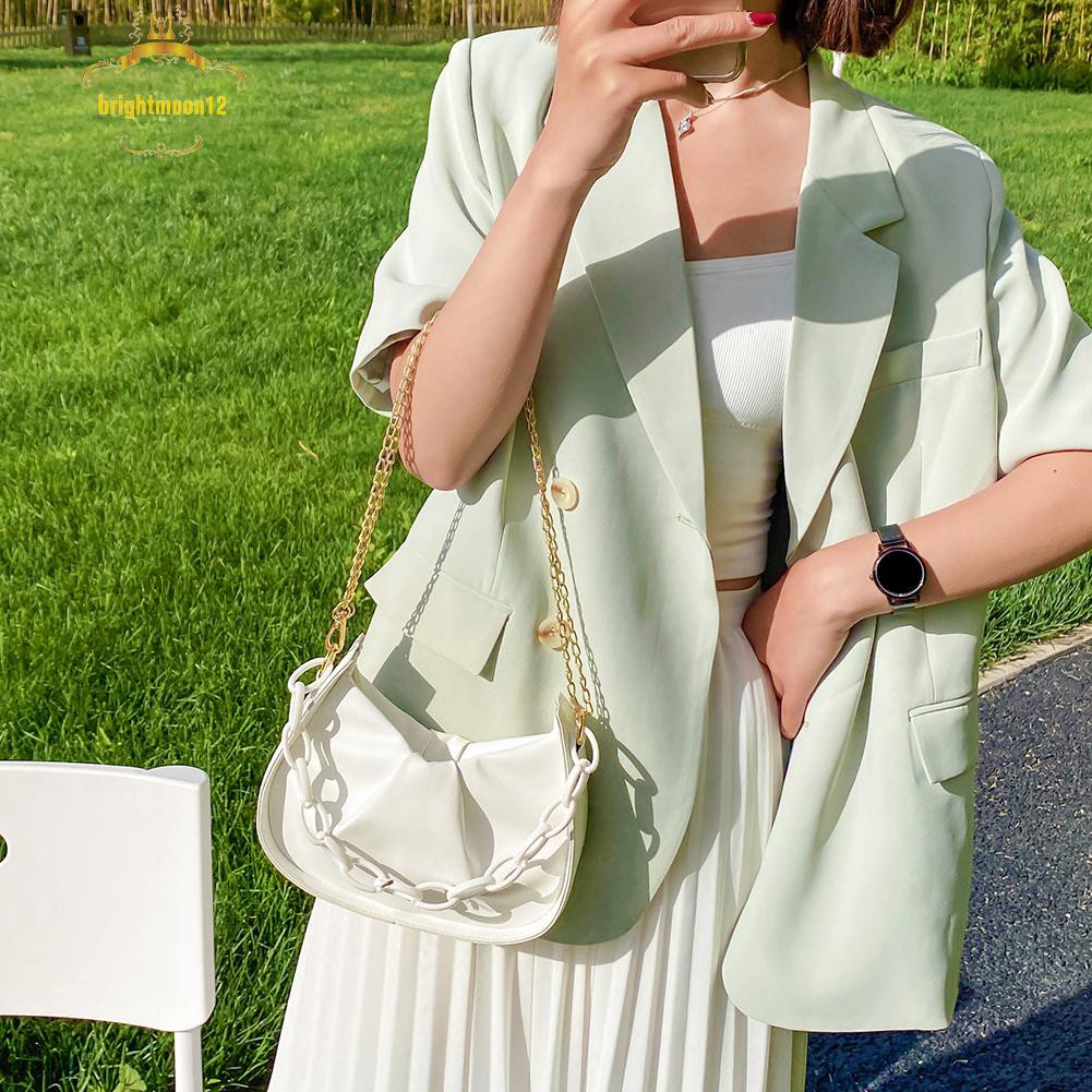 ✿Vintage Women PU Pleated Shoulder Messenger Bags Acrylic Chain Mini Handbag