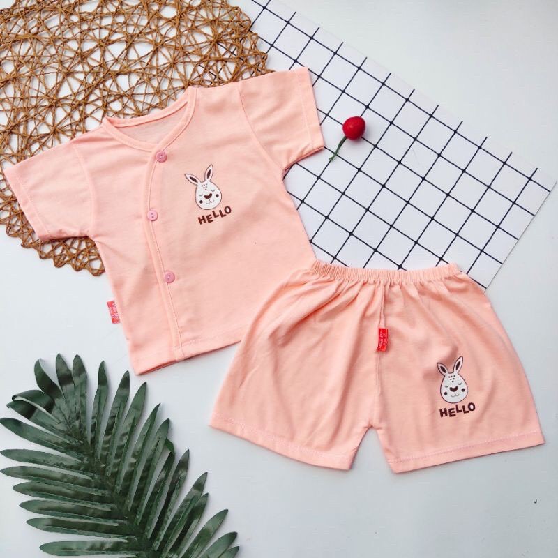 Bộ quần áo sơ sinh cộc tay Hello 100% cotton cho bé