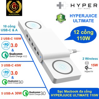 Củ Sạc Macbook Pro, iPad Pro , iPhone 12 HyperJuice Ultimate Charge 110W & Dual Wireless Charger 15W