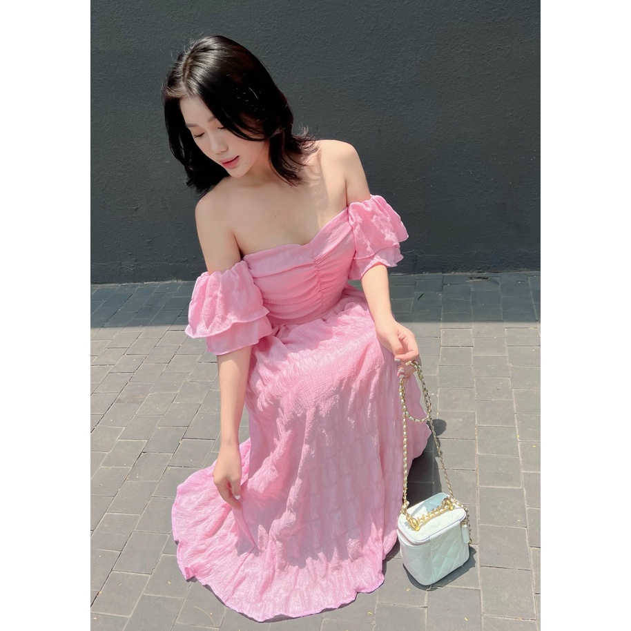 Đầm Dự Tiệc Đi Biển Maxi Dáng Xòe Dài Cổ Vuông Tay Phồng Mặc Được 2 Kiểu Sang Chảnh Thời Trang Váy Nữ[XM MINH PHÚC]