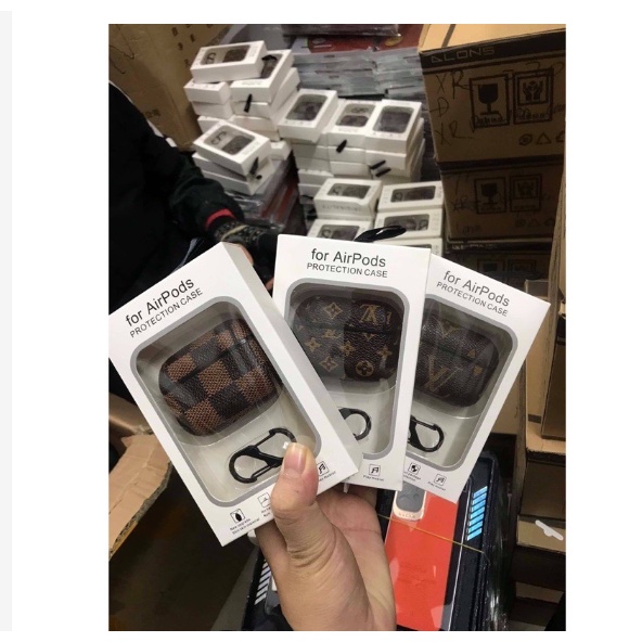 Case Vỏ Bọc Airpod 1 2 , Airpod 3, Airpod Pro Bọc họa tiết Lv Da Sần màu nâu